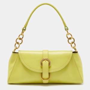 Furla Green Leather Flap Baguette Bag