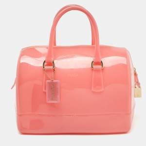 Pre Owned Furla Pink Rubber Medium Candy Satchel