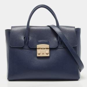 Pre Owned Furla Navy Blue Leather Large Metropolis Tote