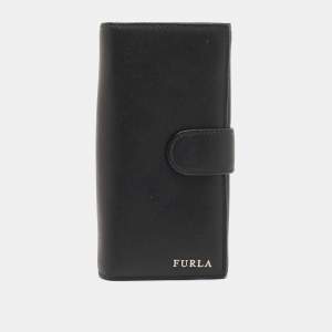 Pre Owned Furla Black Leather Flap Continental Wallet