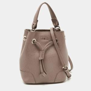 Furla Beige Leather Mini Stacy Drawstring Bucket Bag