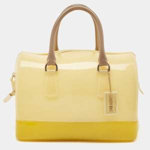 Pre Owned Furla Two Tone Yellow Rubber Medium Candy Satchel