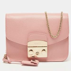 Furla Pink Leather Mini Metropolis Crossbody Bag