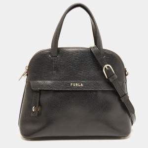 Pre Owned Furla Black Leather Small Piper Dome Satchel