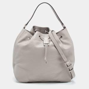 Pre Owned Furla Grey Leather Atena Drawstring Bucket Bag