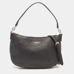 Furla Black Leather Zip Crossbody Bag