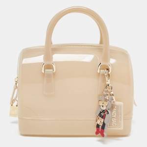 Pre Owned Furla Beige Glossy Rubber Mini Candy Satchel