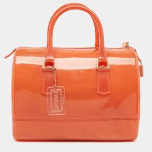Pre Owned Furla Orange Rubber Medium Candy Satchel
