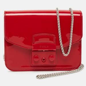 Furla Red Patent Leather Mini Metropolis Crossbody Bag