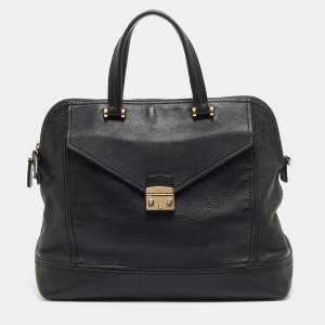 Pre Owned Furla Black Leather Front Pocket Dome Satchel
