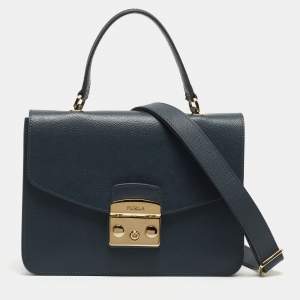 Furla Navy Blue Leather Metropolis S Top Handle Bag