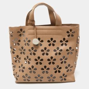 Furla Beige floral Lasercut Leather Tote