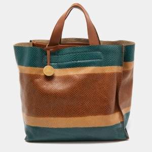 Pre Owned Furla Multicolor Snakeskin Embossed and Leather Stripe Musa Tote