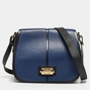 Pre Owned Furla Black/Blue Leather Flap Shoulder Bag