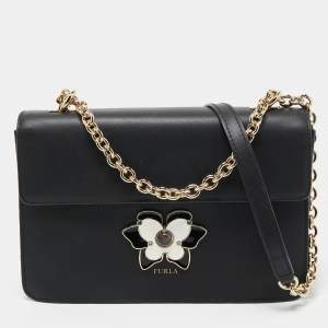 Pre Owned Furla Black Leather Mughetto Shoulder Bag
