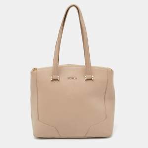 Furla Beige Leather Top Zip Tote