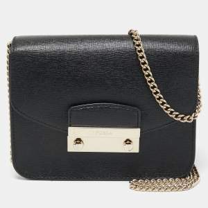 Pre Owned Furla Black Leather Mini Metropolis Crossbody Bag