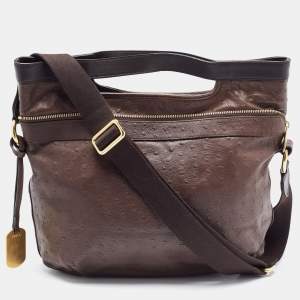 Pre Owned Furla Brown Ostrich Embossed Leather Crossbody Bag