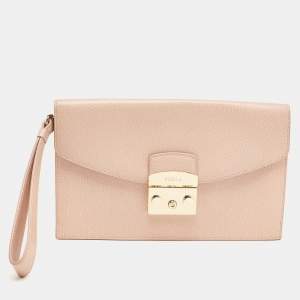 Furla Pink Leather Metropolis Envelope Wristlet Clutch