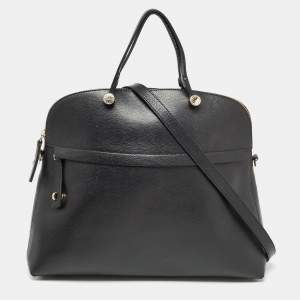 Pre Owned Furla Black Leather Piper Dome Satchel