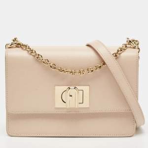 Furla Beige Leather Bakare Flip Lock Shoulder Bag