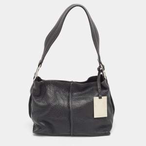 Furla Black Leather Ring Handle Baguette Bag