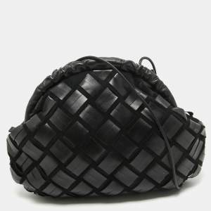 Furla Black Woven Leather and Suede Essentials Clutch