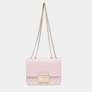 Furla Light Pink Leather Bella Chain Shoulder Bag