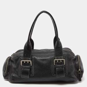 Pre Owned Furla Black Leather Buckle Satchel