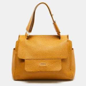 Furla Mustard Leather Medium Capriccio Top Handle Bag