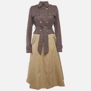 مملوكة مسبقًا Gabriela Hearst Beige Virgin Wool Plaid Print Trench Coat M