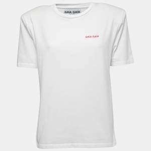 Gaia Gaia White Logo Print Cotton Yara Padded Shoulder T-Shirt S