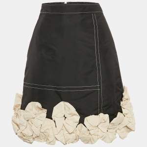 Ganni Black Taffeta Ruffle Detail Mini Skirt S