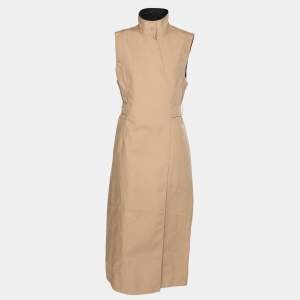 Pre Owned Ganni Light Brown Cotton Blend Sleeveless Belted Dress S