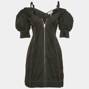 Pre Owned Ganni Black Taffeta Off Shoulder Mini Dress XS 