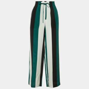 Pre Owned Ganni Green Block Striped Silk Electra Pants M