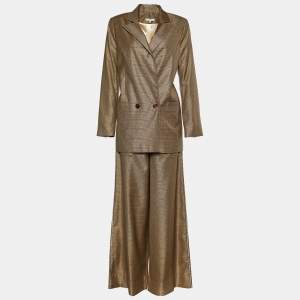 Ganni Beige Silk Check Pattern Blazer And Trouser Suit M