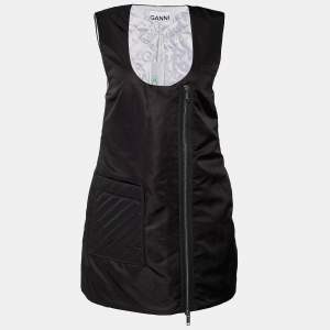 Pre Owned Ganni  Black Synthetic Quilted Pocket Sleeveless Zip Front Mini Dress M