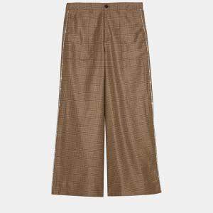 Ganni Brown Checked Wool-Blend Wide Leg Pants M (EU 38)