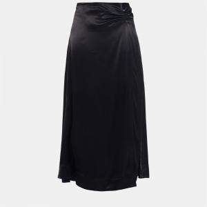 Ganni Black Satin Midi Skirt L (EU 40)