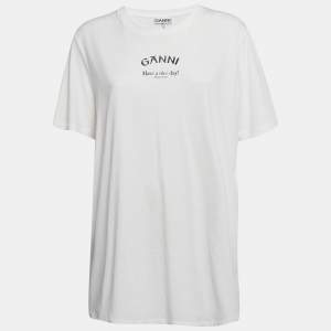Ganni White Printed Cotton Knit Crew Neck T-Shirt XL