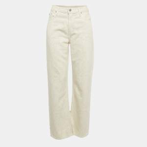 Ganni White Floral Print Denim Loose Straight Jeans M Waist 30"