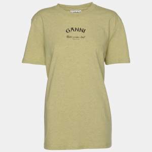Ganni Leek Yellow Logo Print T-Shirt L