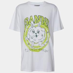 Ganni White Fun Bunny Print T-Shirt L