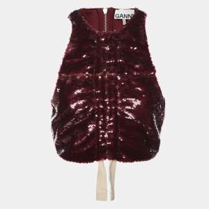 Ganni Burgundy Sequin Sleeveless Crop Top XXS