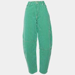 Ganni Green Striped Cotton Stary Baggy Jeans L/Waist 33"