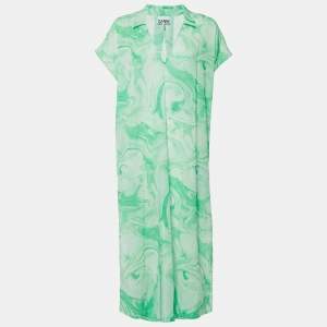 Ganni Green Marble Print Cotton Tunic Dress S/M