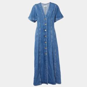 Pre Owned Ganni Blue Future Denim Button Front Maxi Dress L