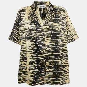 Ganni Yellow Animal Print Satin Oversized Shirt M
