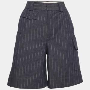 Ganni Blue Pinstripe Gabardine Shorts S